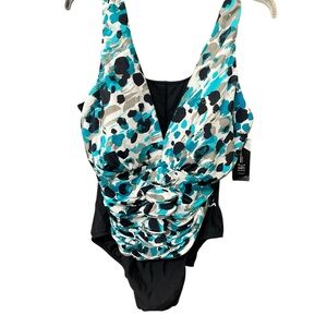 INC International Concepts Teal and Black One Piece Swimsuit size 22W